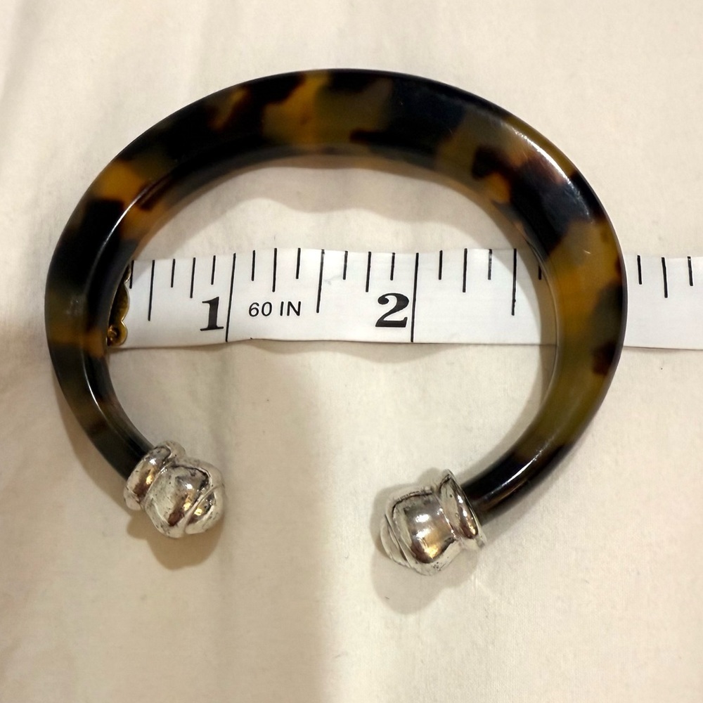 Vintage 70’s Tortoise Shell Bangle Bracelet with Silver Accents